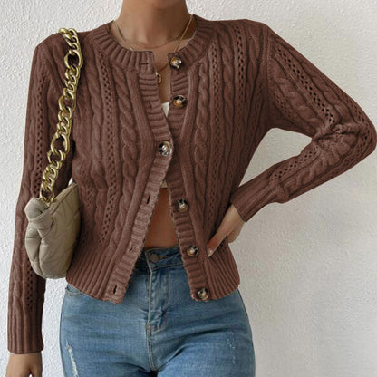 Women's Cable Knit Cardigan Slim Fit Button Front Closure