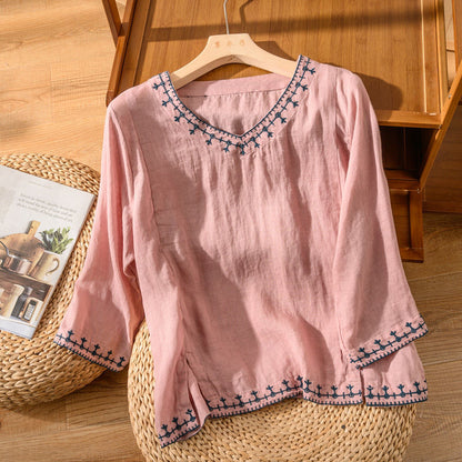 Women V-Neck Patterned Blouse