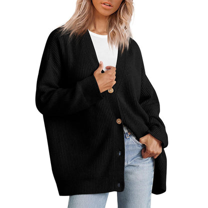 Women's Striped Knit Cardigan Sweater Relaxed Fit