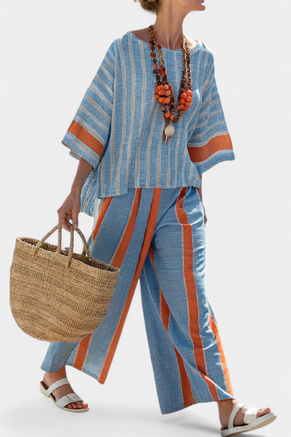 Women's Wide Leg Striped Pants Set
