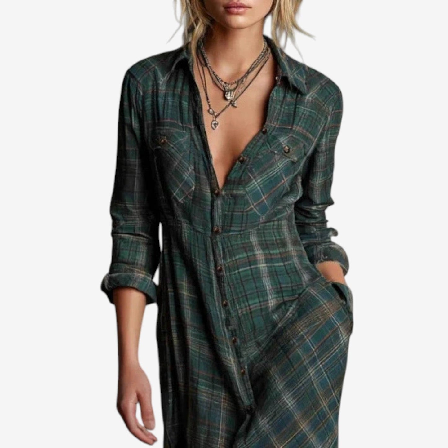 Women's Plaid Dress Collared Neckline