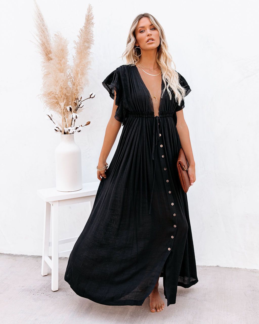 Women's Boho Beach Cover Up V Neck Flowy Dress - VibreMode