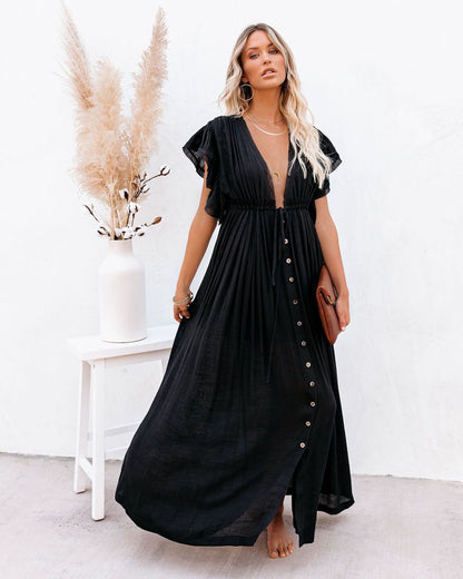 Women's Boho Beach Cover Up V Neck Flowy Dress - VibreMode