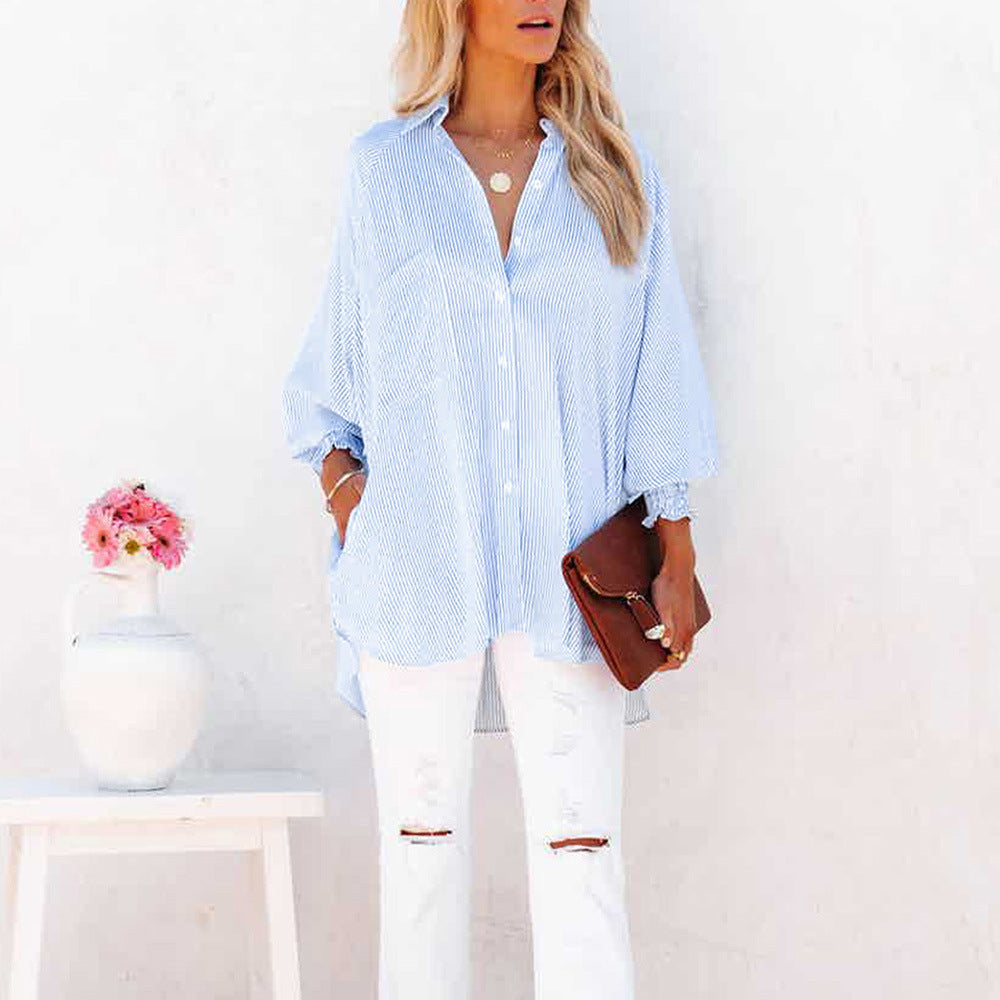Relaxed Fit Women's Long Sleeve Striped Shirt