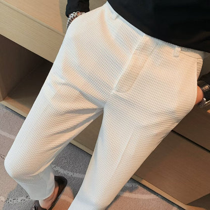Ralph Men's Slim Fit Cropped Trousers Textured Fabric Smart Casual