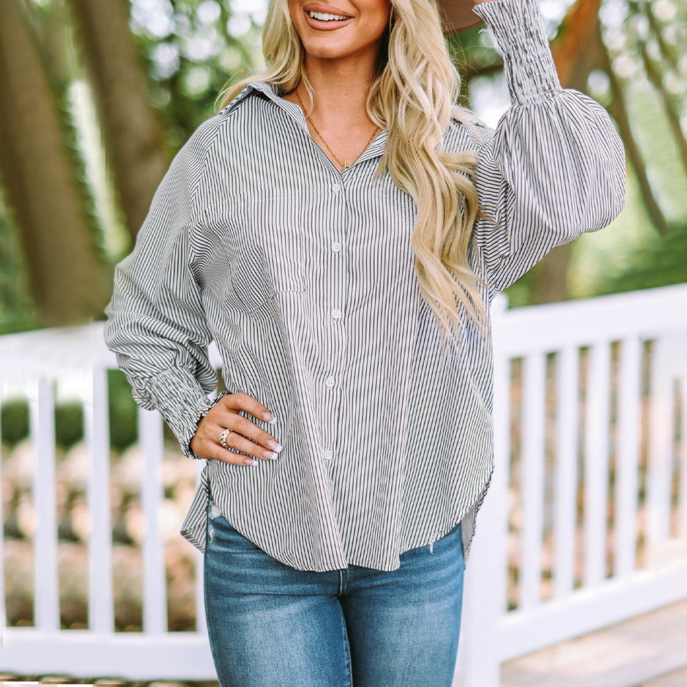 Women's Striped Long Sleeve Oversized Button Down Shirt