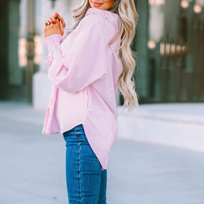 Women's Striped Long Sleeve Oversized Button Down Shirt