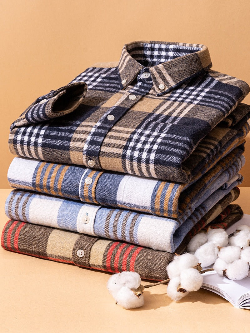Men's Plaid Dress Shirt Button Front Pointed Collar