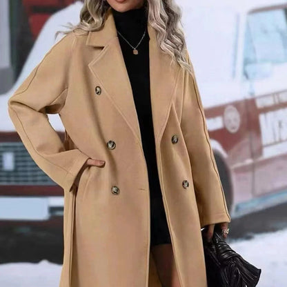 Women's Wool Coat Warm Elegant Navy