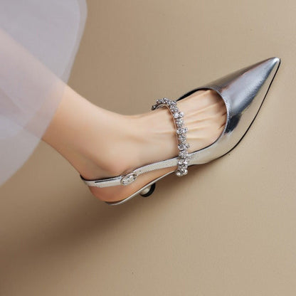 Women's Crystal Slingback Heels Pointed Toe Pumps - VibreMode