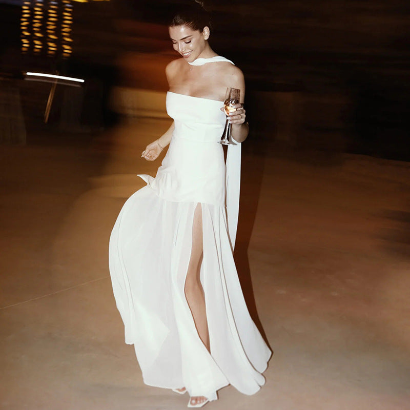 Elegant Strapless Floor Length Evening Gown Dress
