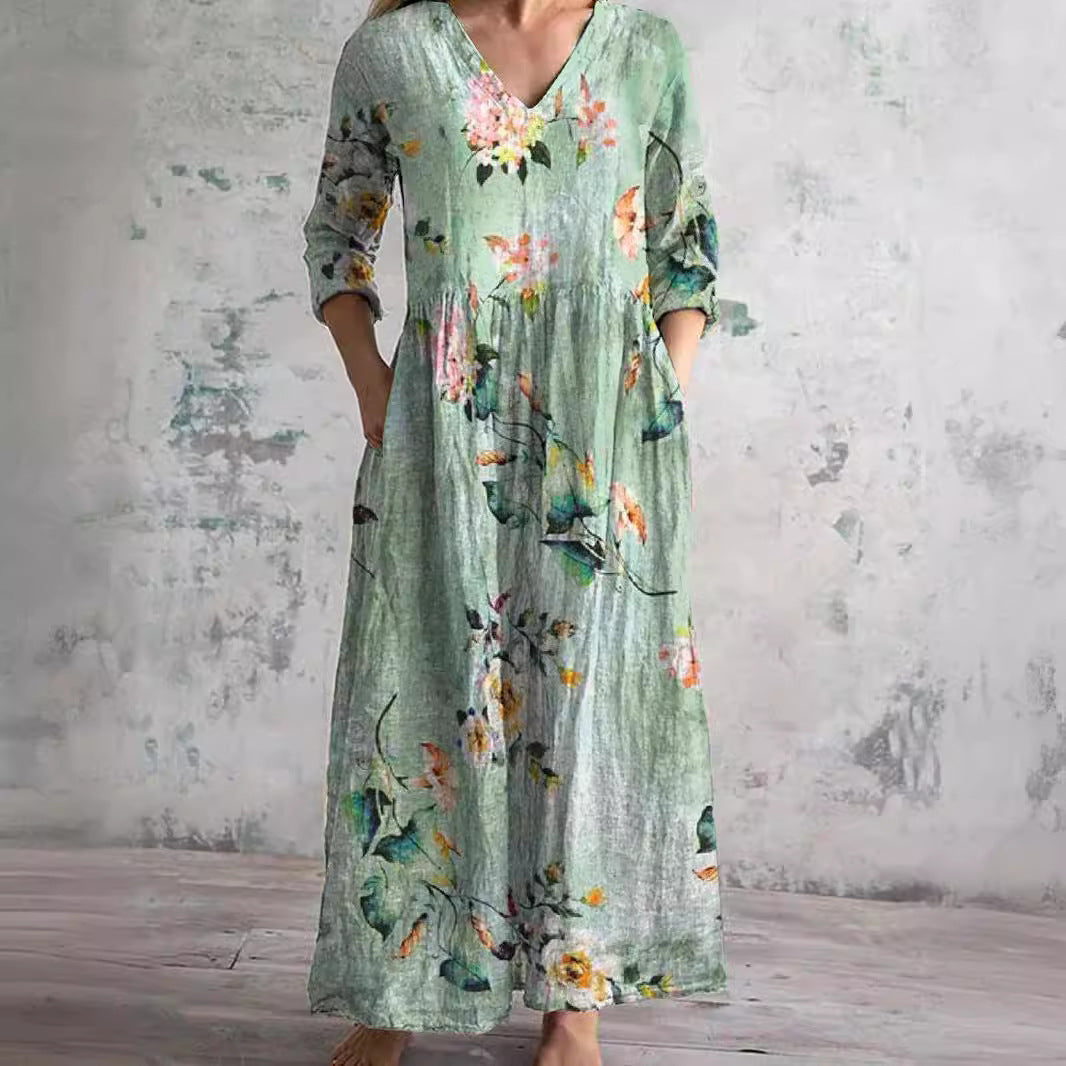Women's V Neck Floral Midi Dress