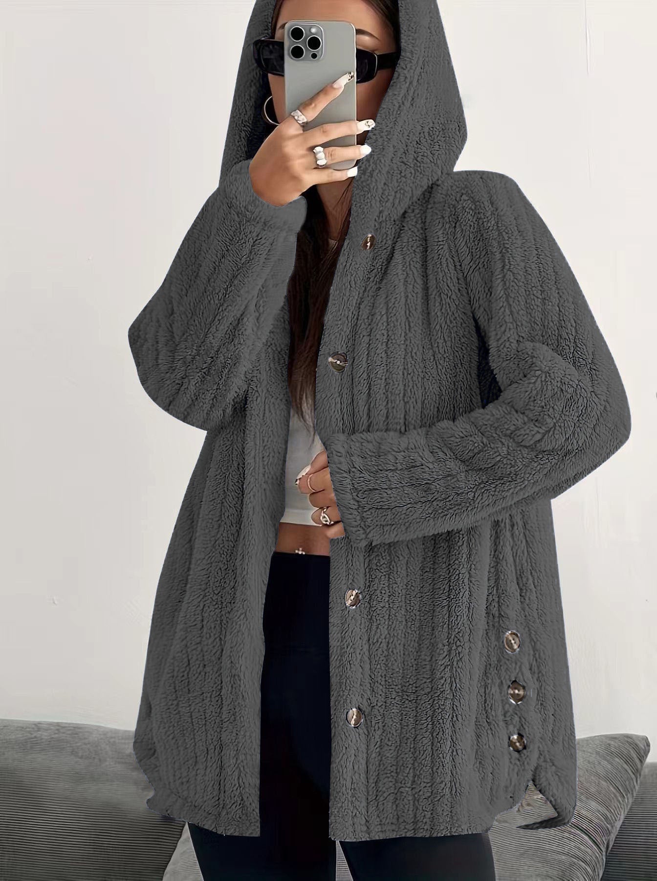 Women's Button Front Cardigan Hooded Neckline