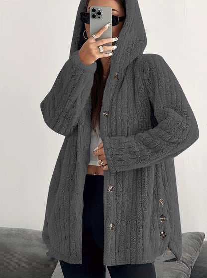 Women's Button Front Cardigan Hooded Neckline