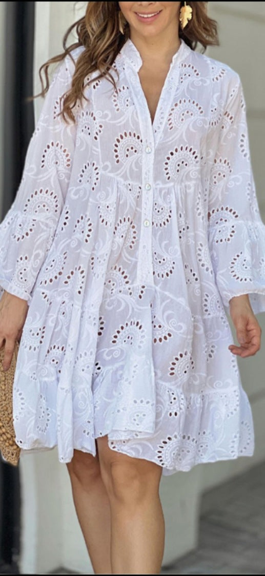 Women's Mini Long Sleeve Summer Dress Flowing Design