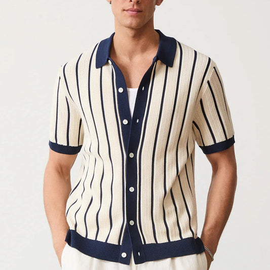 Men's Vertical Striped Button Down Shirt - VibreMode