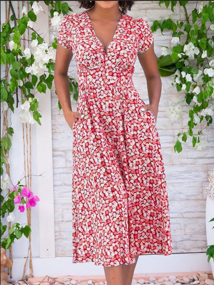 Women's Midi Floral Summer Dress Flowing - VibreMode