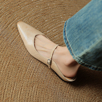 Women's Pointed Toe Flat Mules Single Strap Buckle Black