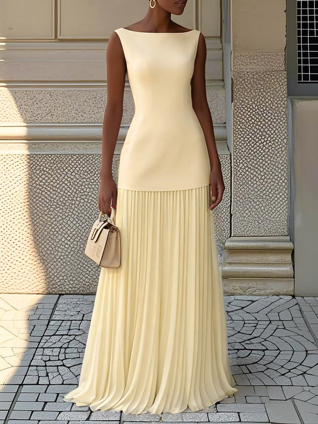 Women's Sleeveless Maxi Dress Pleated Skirt