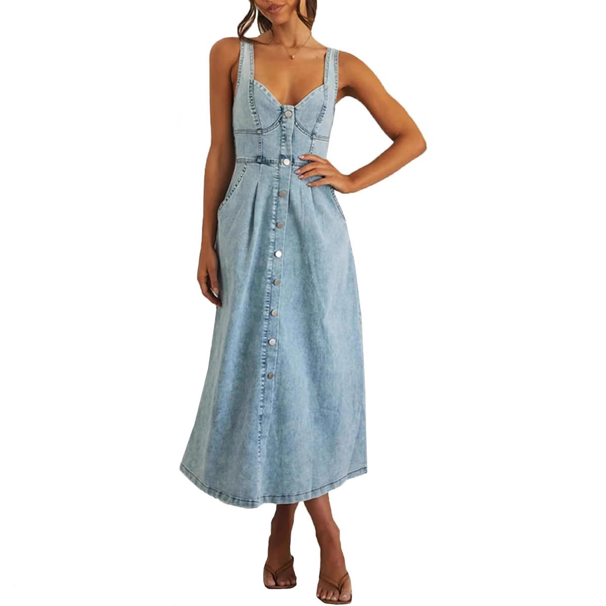 Women's Sleeveless Denim Dress - VibreMode