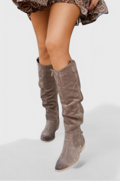 Women's Knee-High Low Heel Boots Zipper Detail