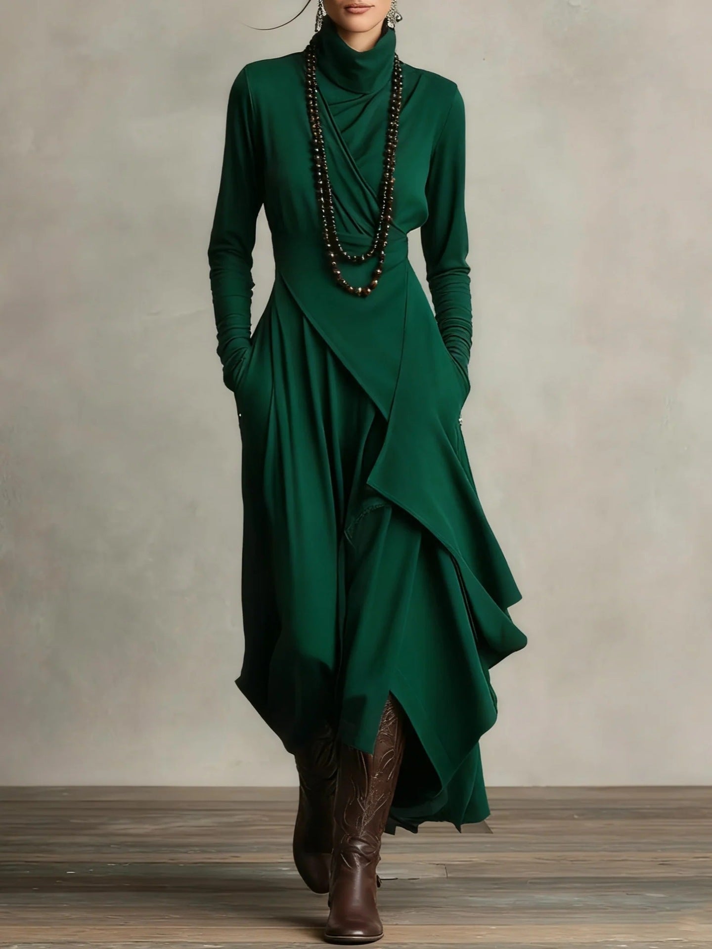 Cozy Crew Neck Knee Length Dress