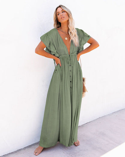 Chic Women's Beachy V Neck Flowy Cover Up Dress