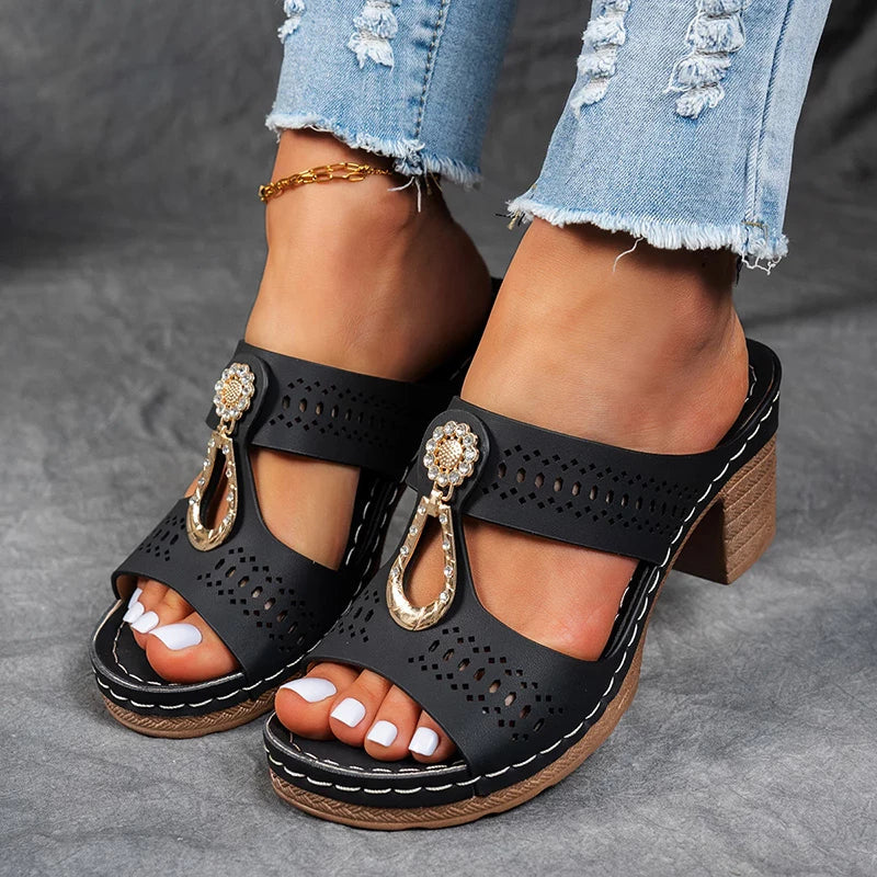 Women's Block Heel Open Toe Sandals - VibreMode