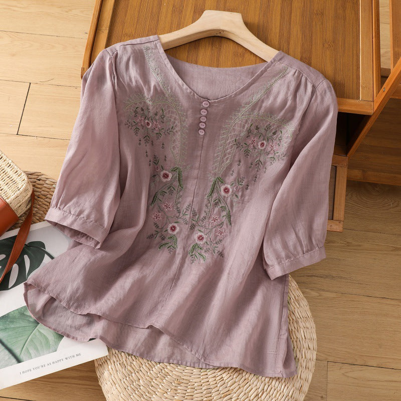 Women's Embroidered Blouse Floral Detail
