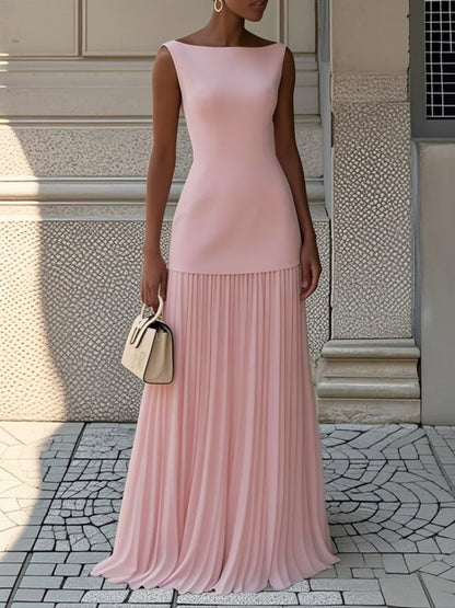 Women's Sleeveless Maxi Dress Pleated Bottom