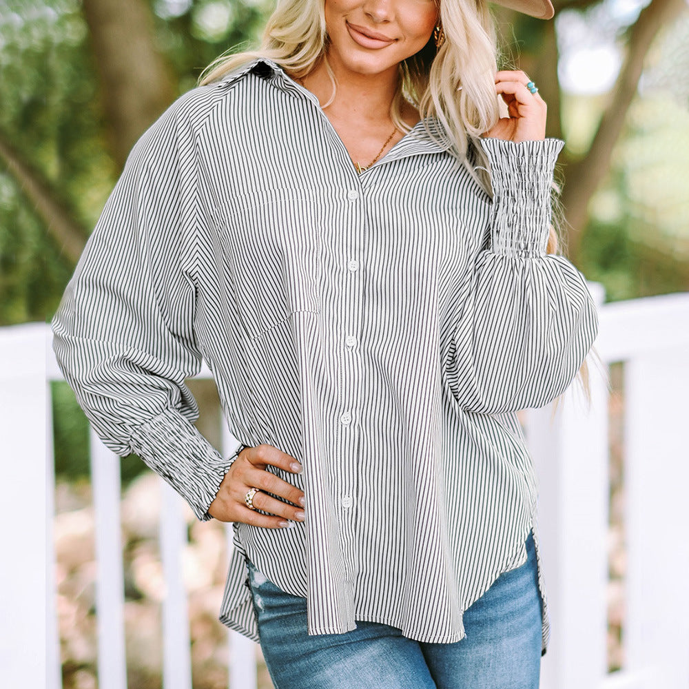 Relaxed Fit Women's Long Sleeve Striped Shirt