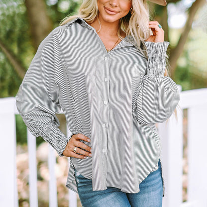 Women's Striped Long Sleeve Oversized Button Down Shirt