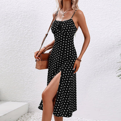Women's Midi Polka Dot Dress with Slit