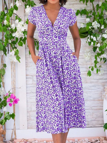 Women's Midi Floral Summer Dress Flowing