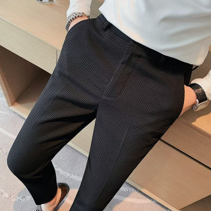 Ralph Men's Slim Fit Cropped Trousers Textured Fabric Smart Casual