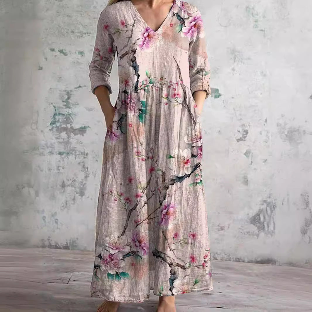 Women's V Neck Floral Midi Dress