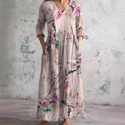 Women's V Neck Floral Midi Dress