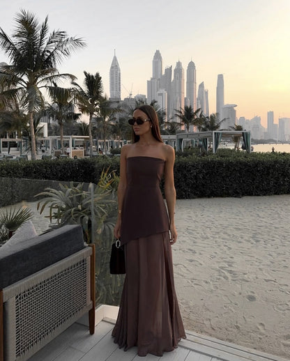 Women's Strapless Asymmetric Maxi Dress