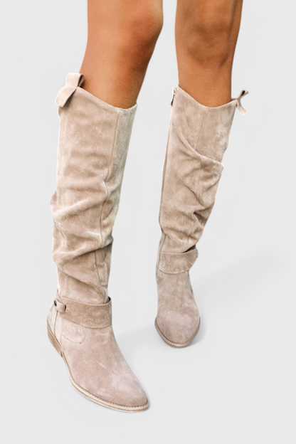 Women's Knee-High Low Heel Boots Zipper Detail