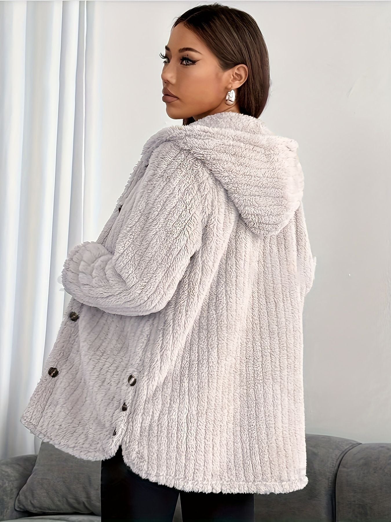 Women's Button Front Cardigan Hooded Neckline