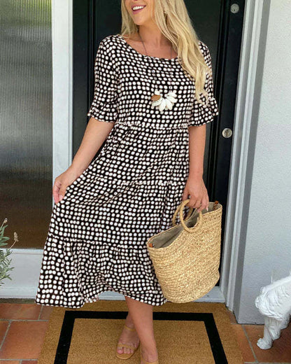 Women's Midi Dress Dot Print Ruffle Sleeves Round Neckline