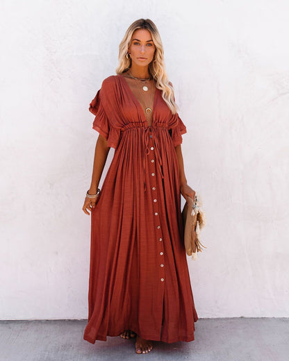 Chic Women's Beachy V Neck Flowy Cover Up Dress