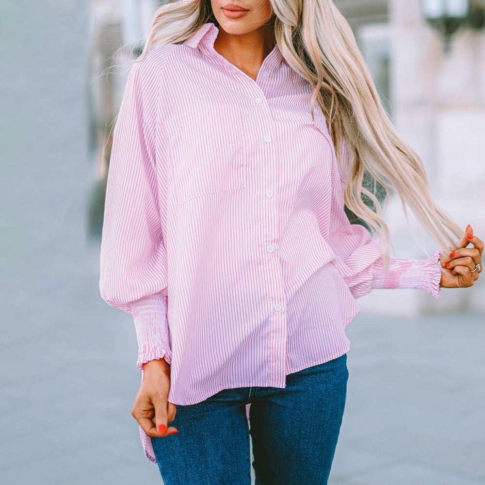 Women's Striped Long Sleeve Oversized Button Down Shirt
