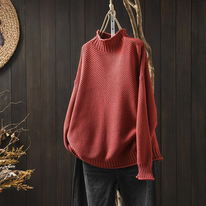 Women's Oversized Waffle Knit Mock Neck Sweater - VibreMode