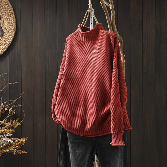 Women's Oversized Waffle Knit Mock Neck Sweater - VibreMode