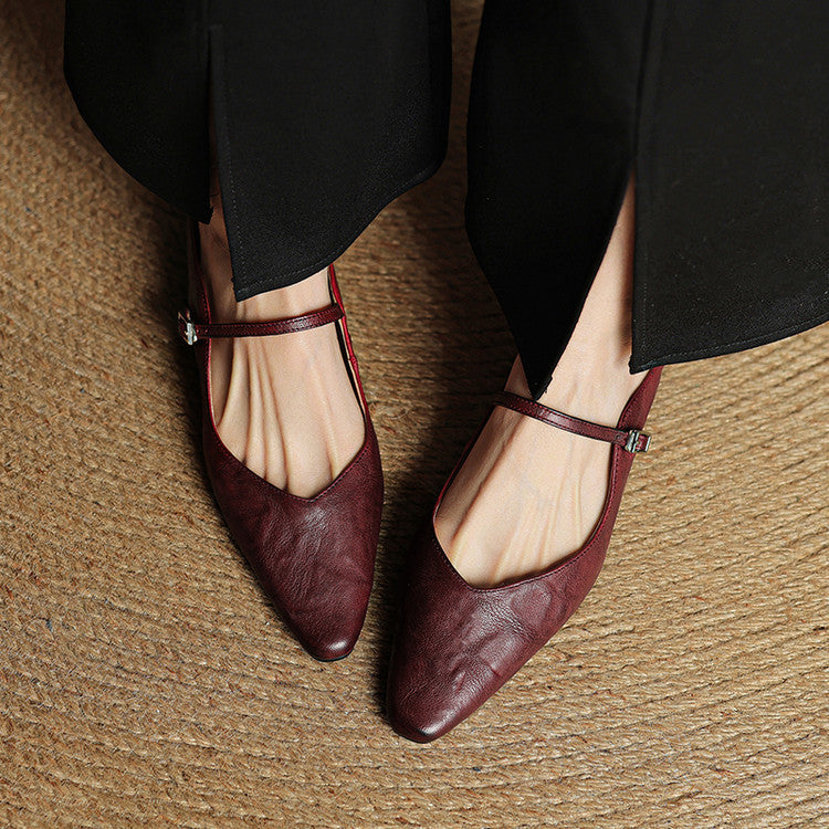Women's Pointed Toe Flat Mules Single Strap Buckle Black