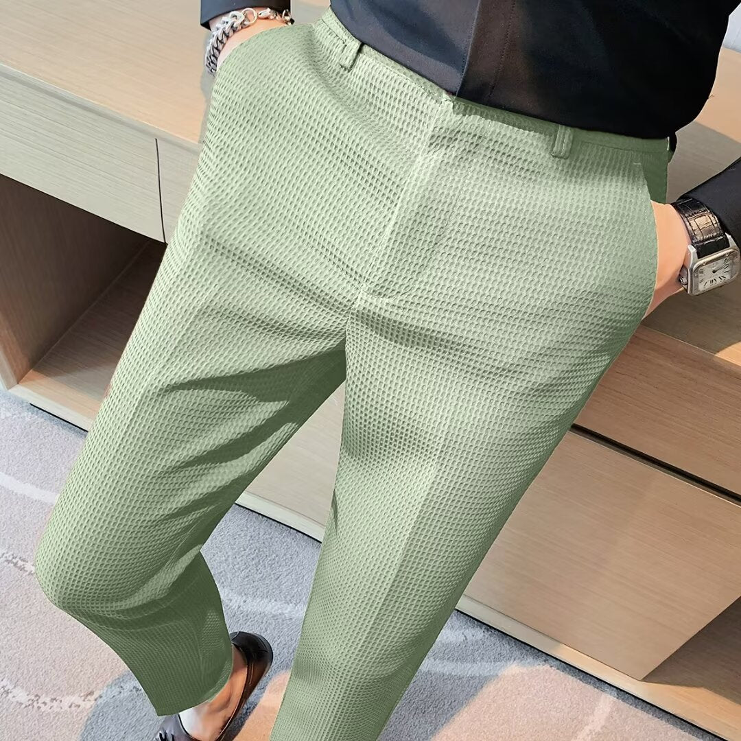 Ralph Men's Slim Fit Cropped Trousers Textured Fabric Smart Casual - VibreMode