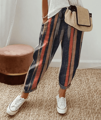 Slim Fit Printed Trousers with Comfort Waistband - VibreMode