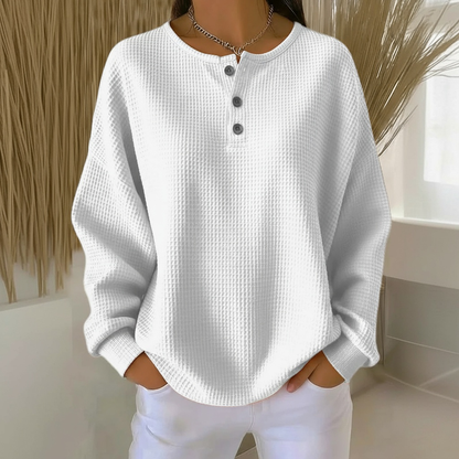 Women's Crew Neck Sweatshirt Front Button