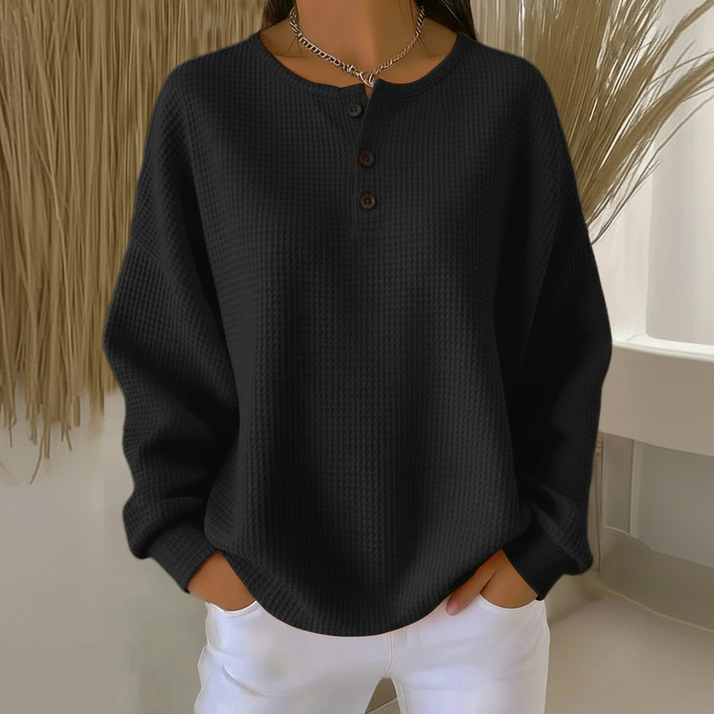 Women's Crew Neck Sweatshirt Front Button
